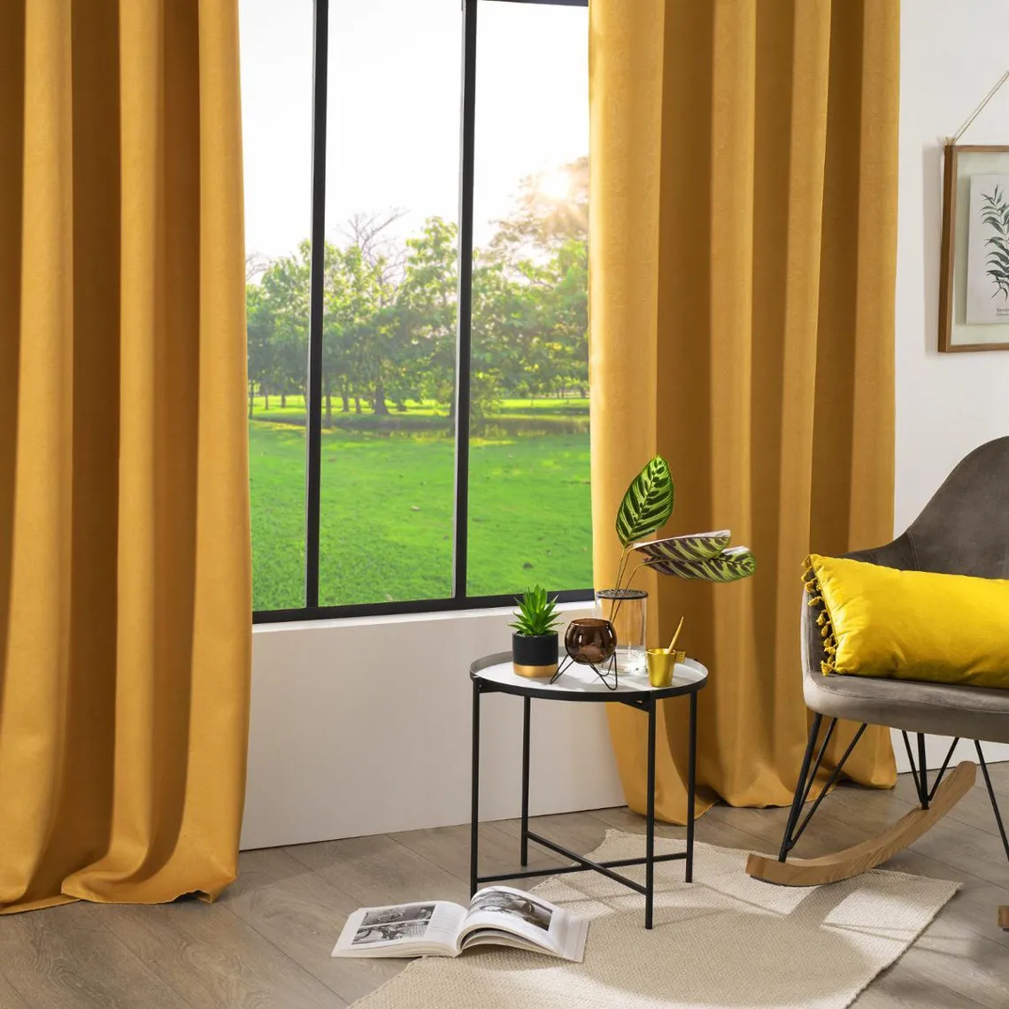 Rideau Occultant Embossé Feuille Ocre 140 x 260 cm | 3 Suisses